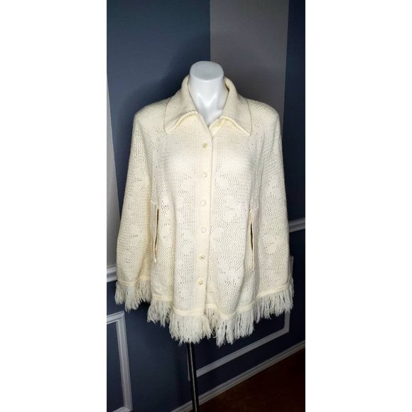 Women Knit Cardigan, Handknit Shawl, Poncho - Picture 4 of 4